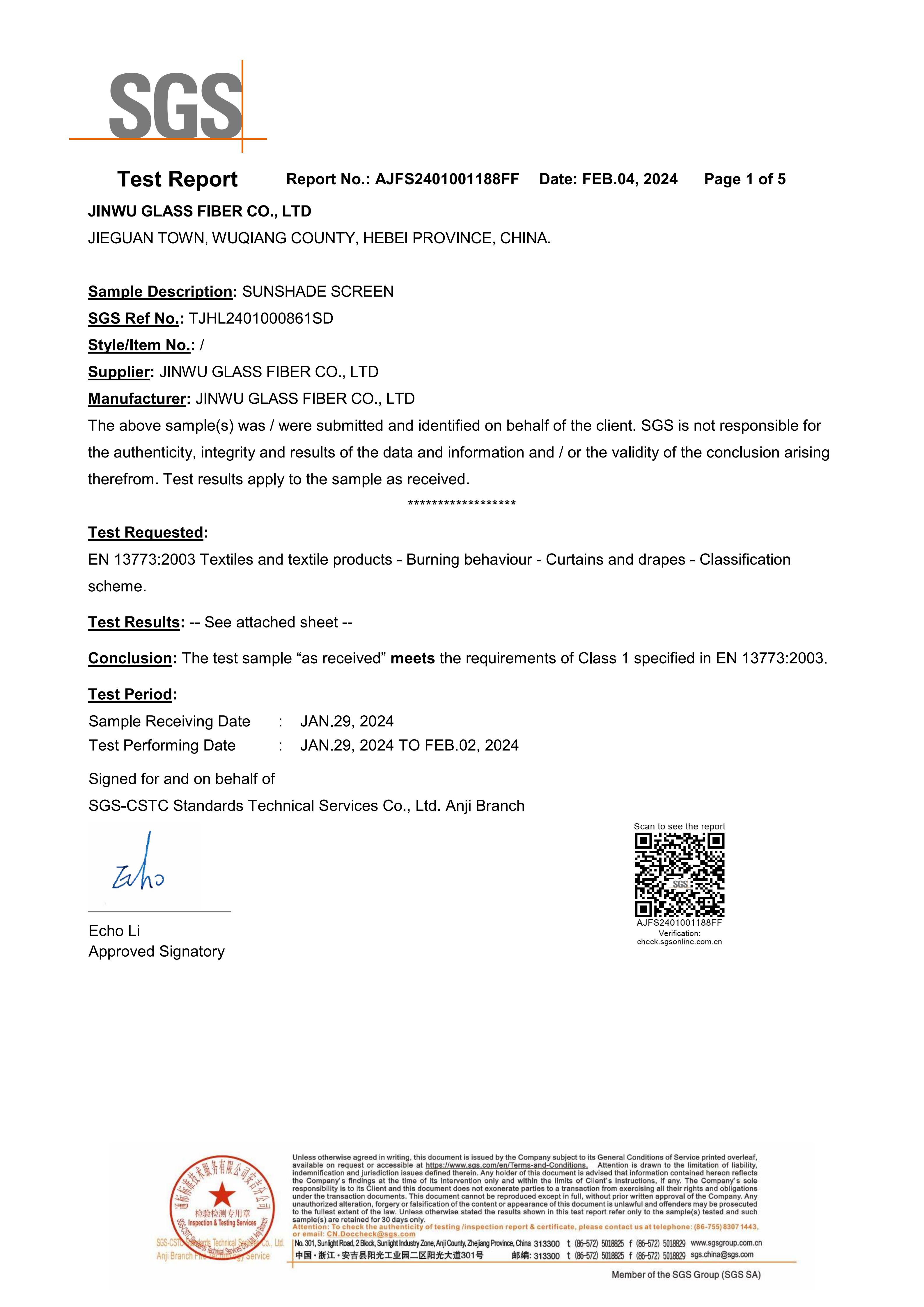 Flame Retardant Class 1 - UNI Standard