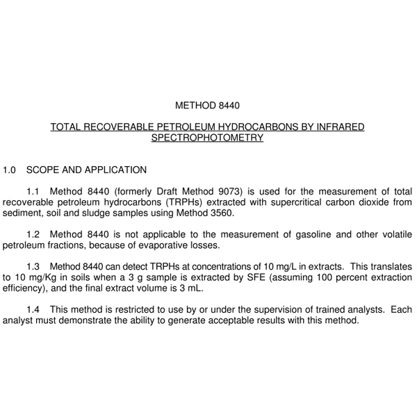 EPA Method 8440 Determination of Total Recoverable Petroleum Hydrocarbons in Solid Waste
