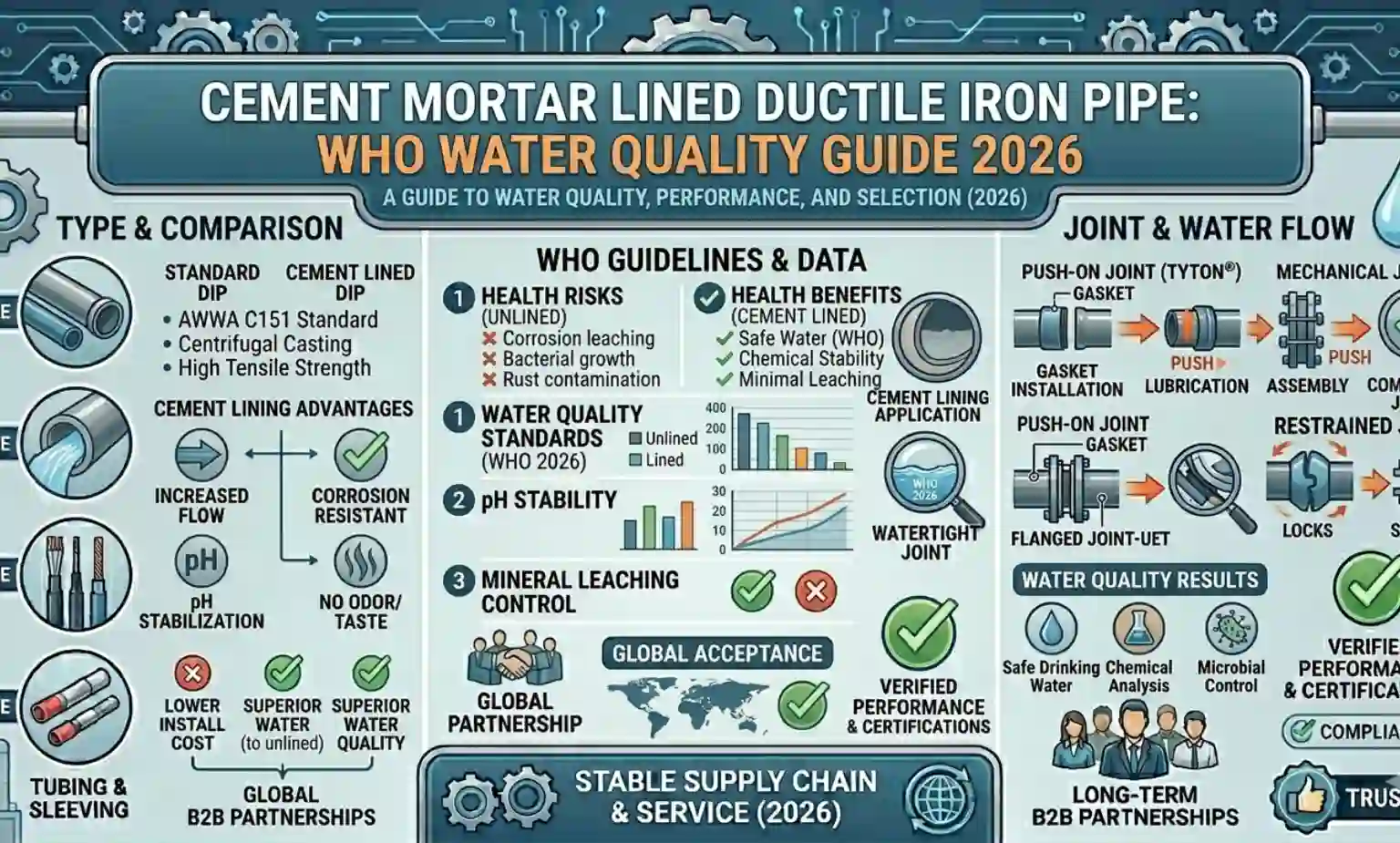 Cement Mortar Lined Ductile Iron Pipe: WHO Water Quality Guide 2026