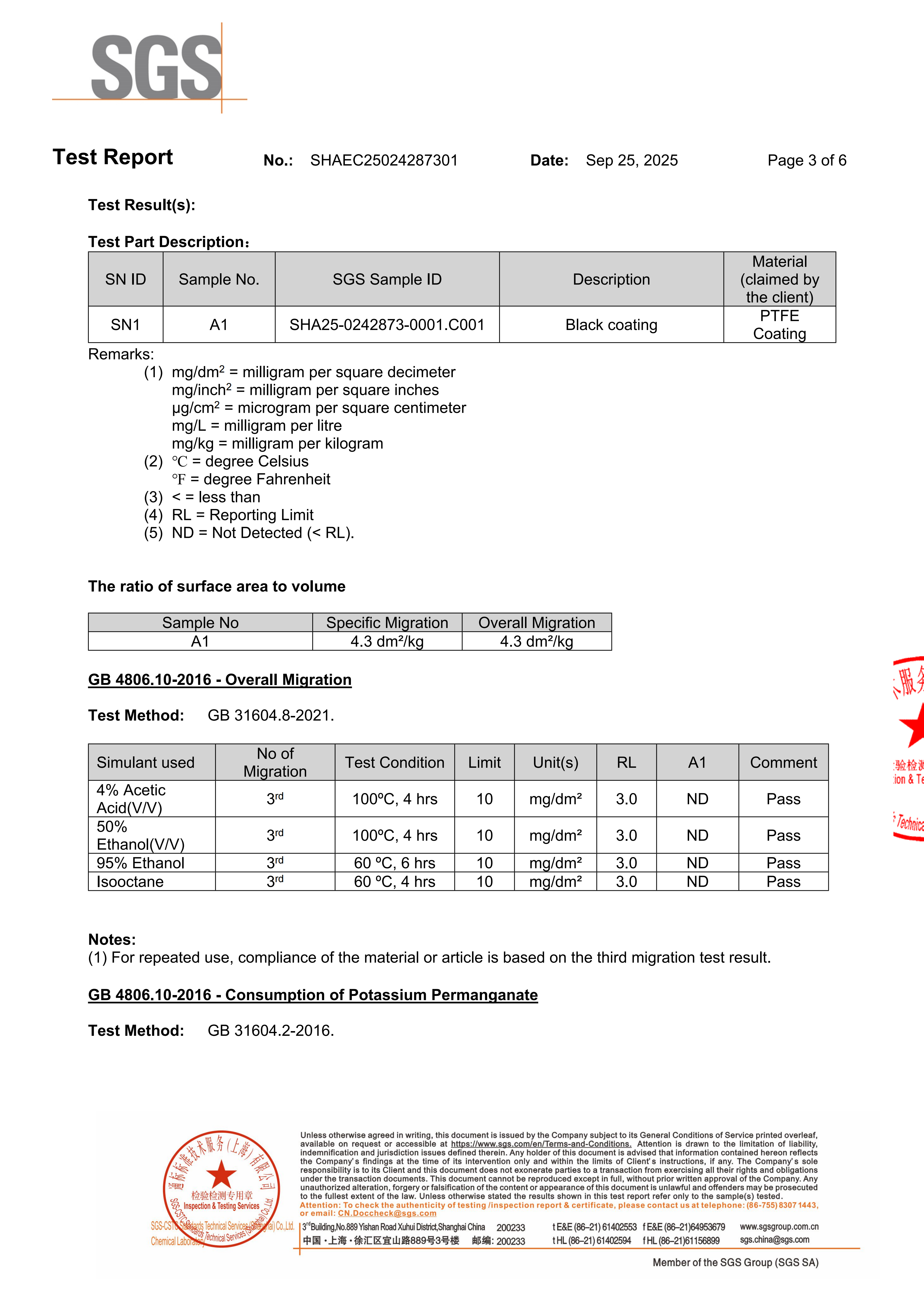 SGS Teflon Coating Test Report 3
