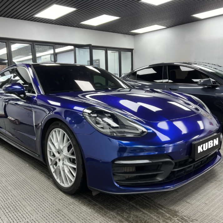 Blue Car Wrap With Motorbike Vinyl Wrap