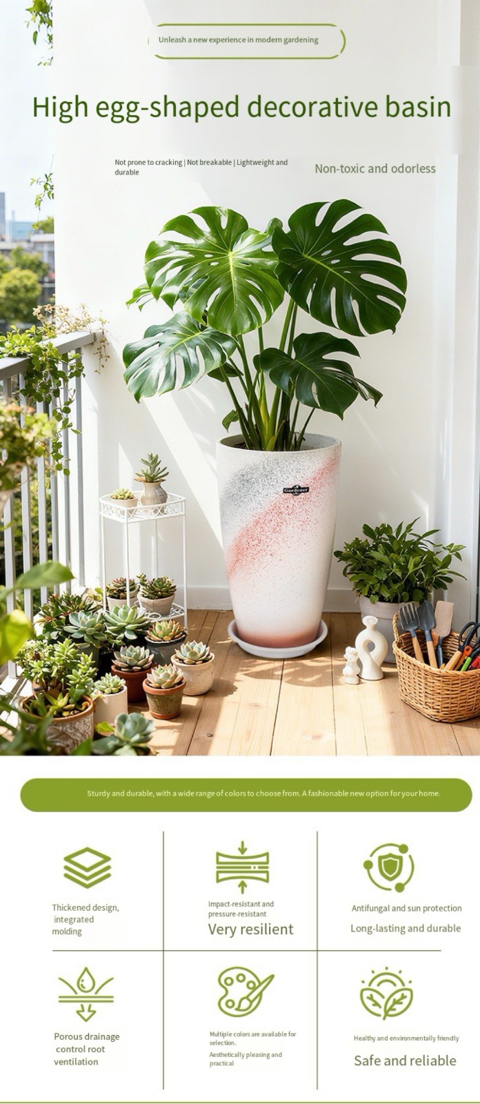 Tall Egg-shaped Decorative Planter