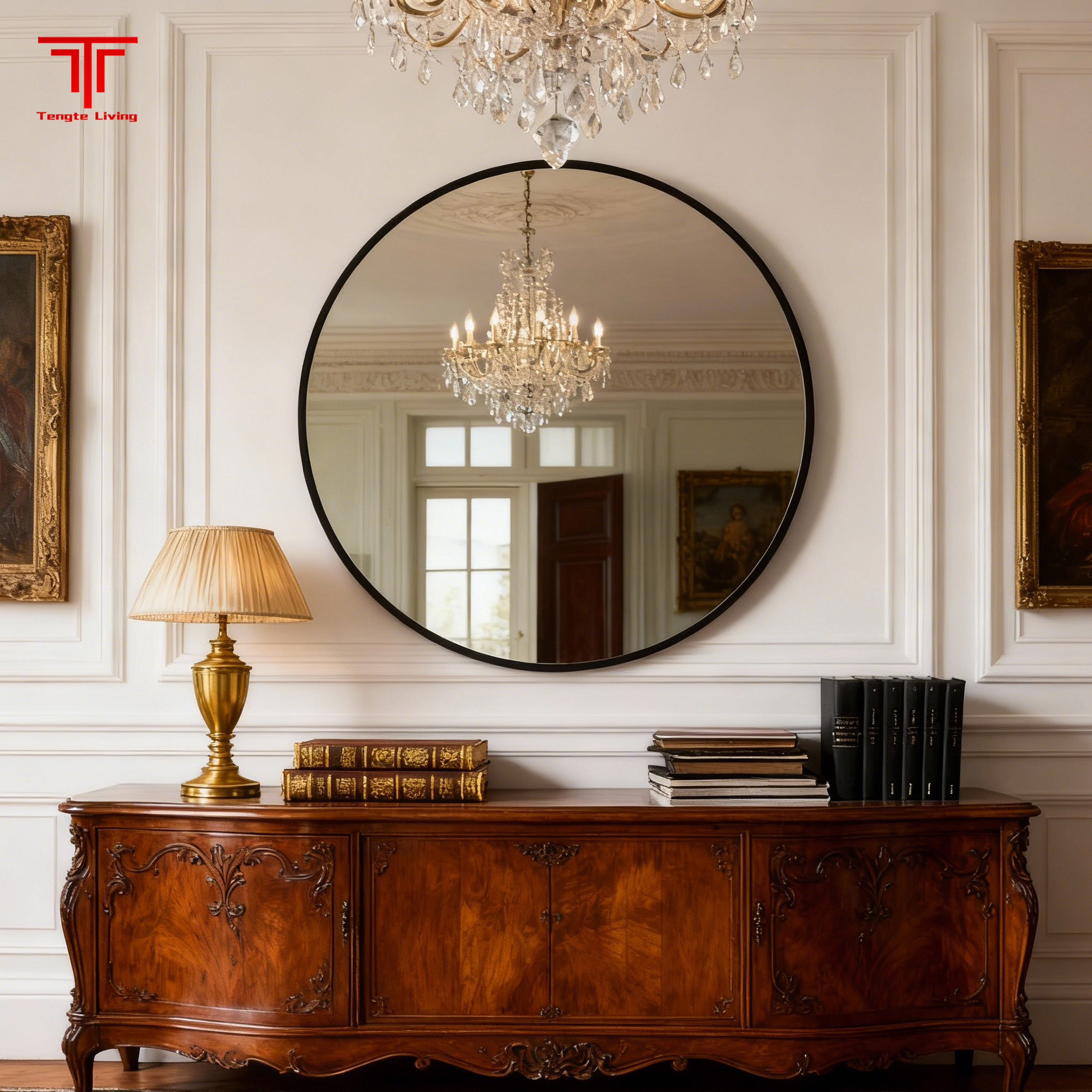 Black Round Wall Mounted Mirror