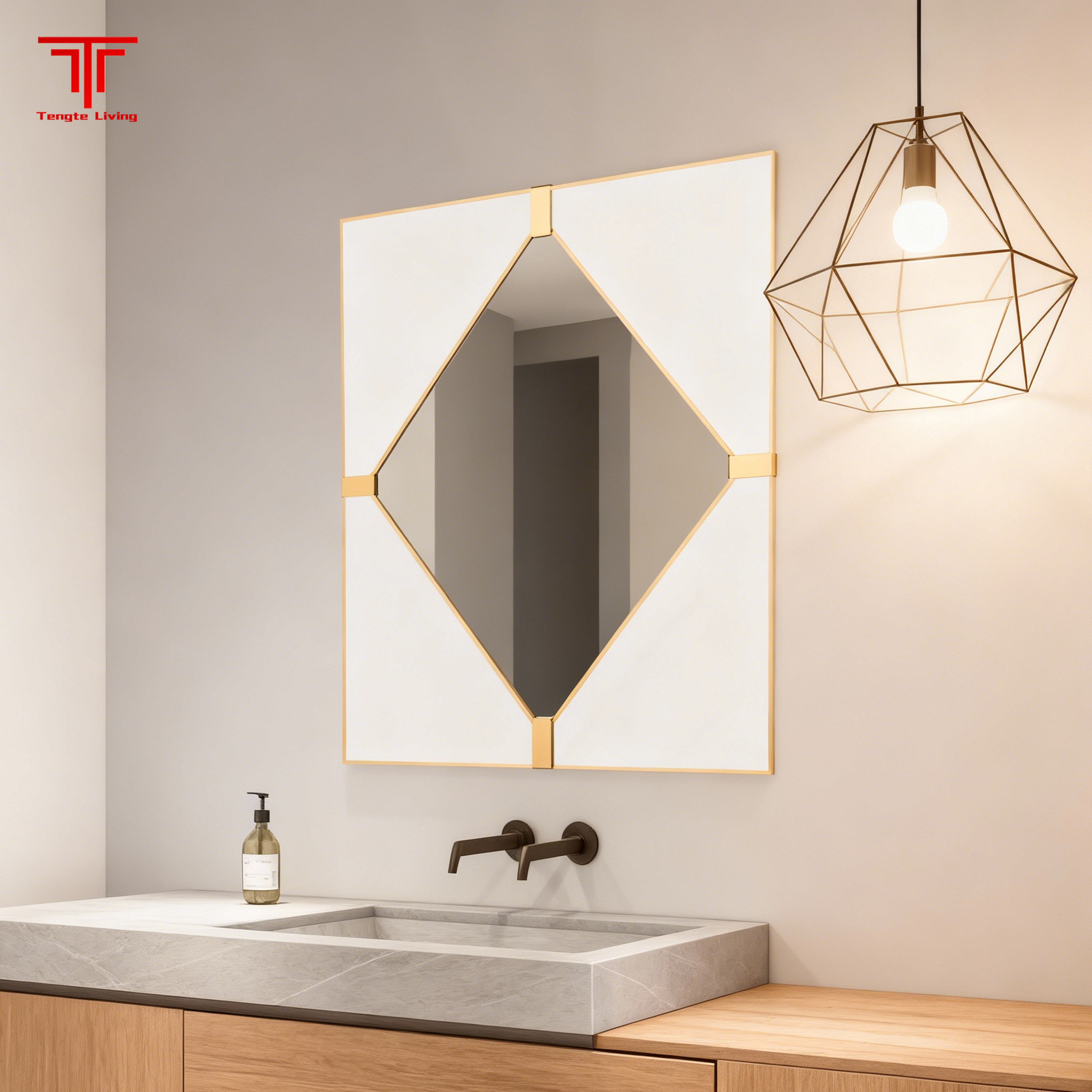Brushed Brass Lozenge Mirror