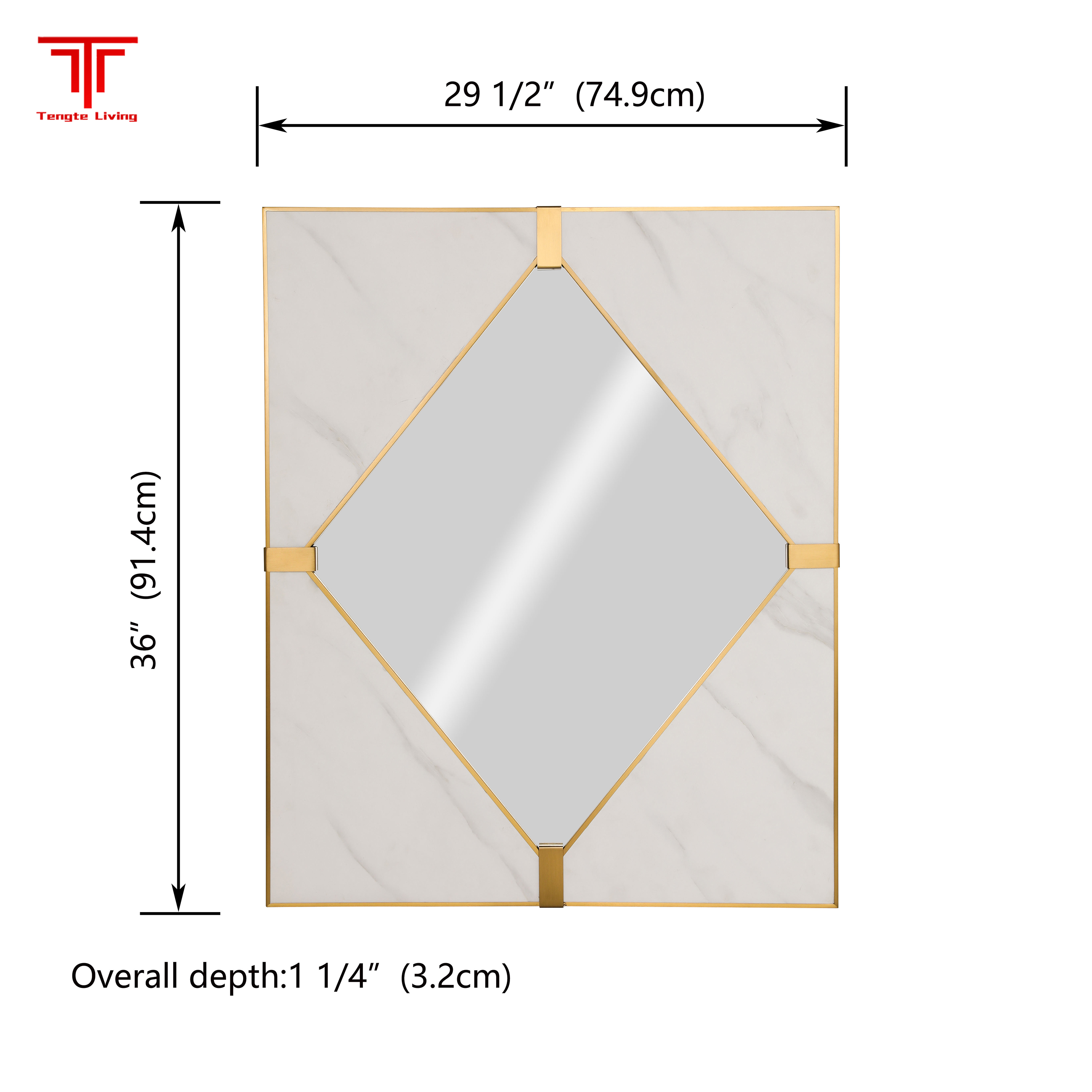 Brushed Brass Lozenge Mirror