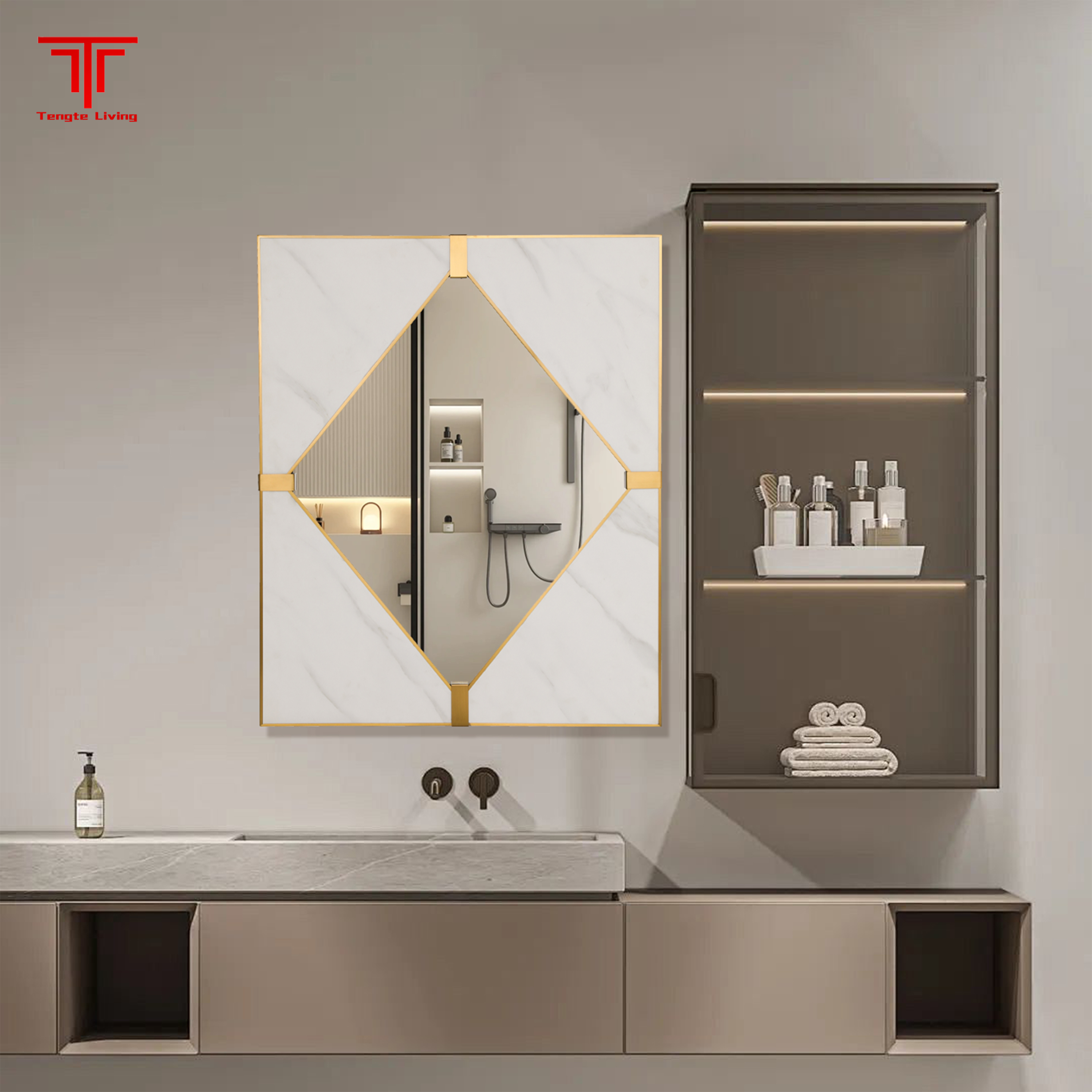 Brushed Brass Lozenge Mirror