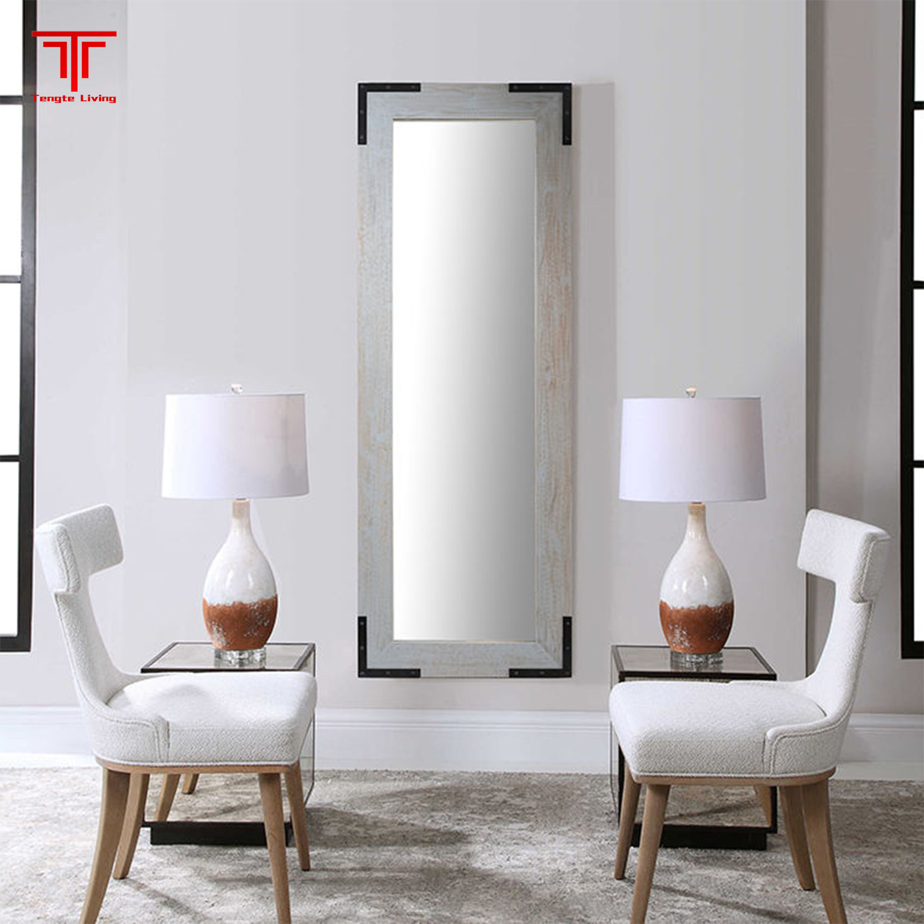 Black Rectangle Wooden Framed Mirror