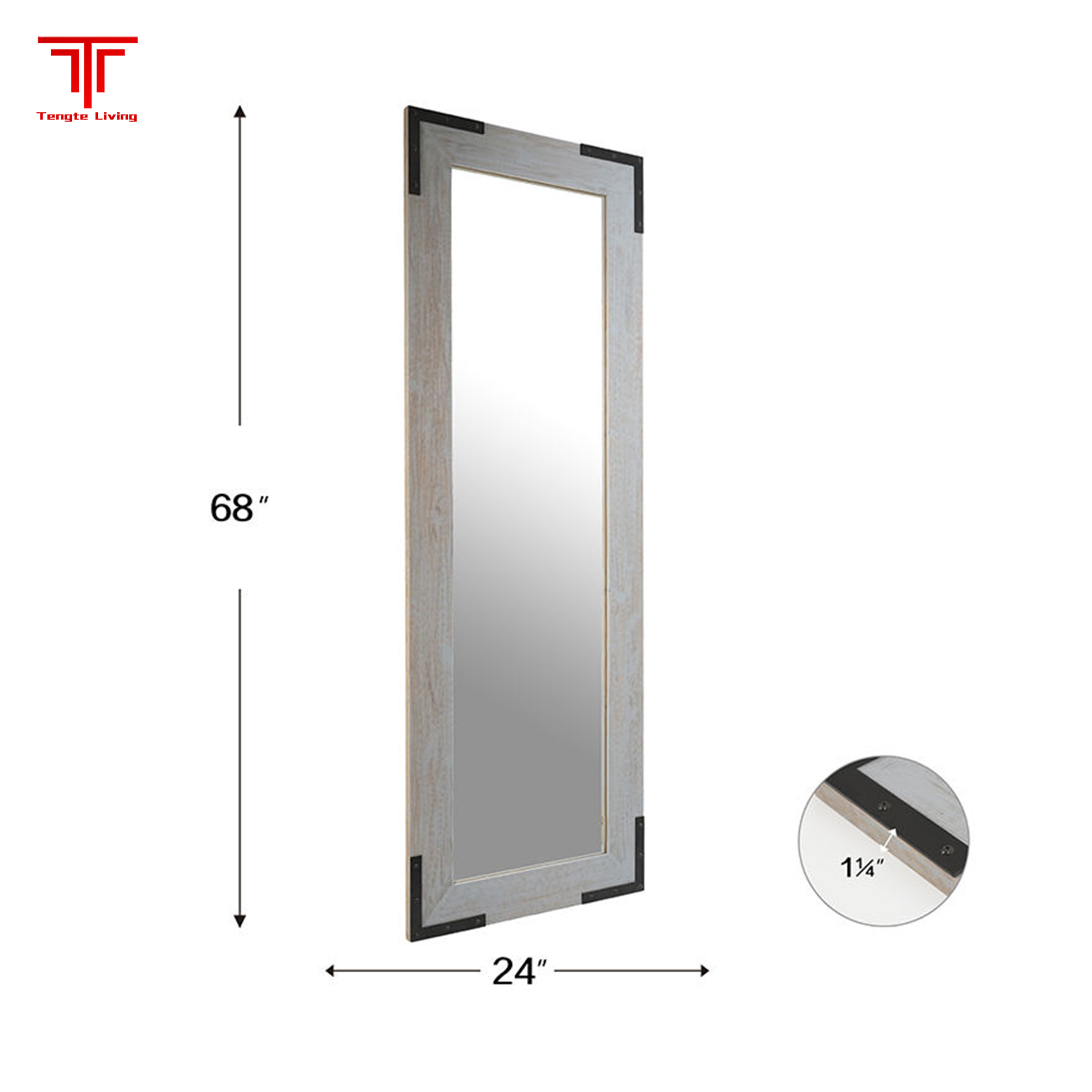 Black Rectangle Wooden Framed Mirror