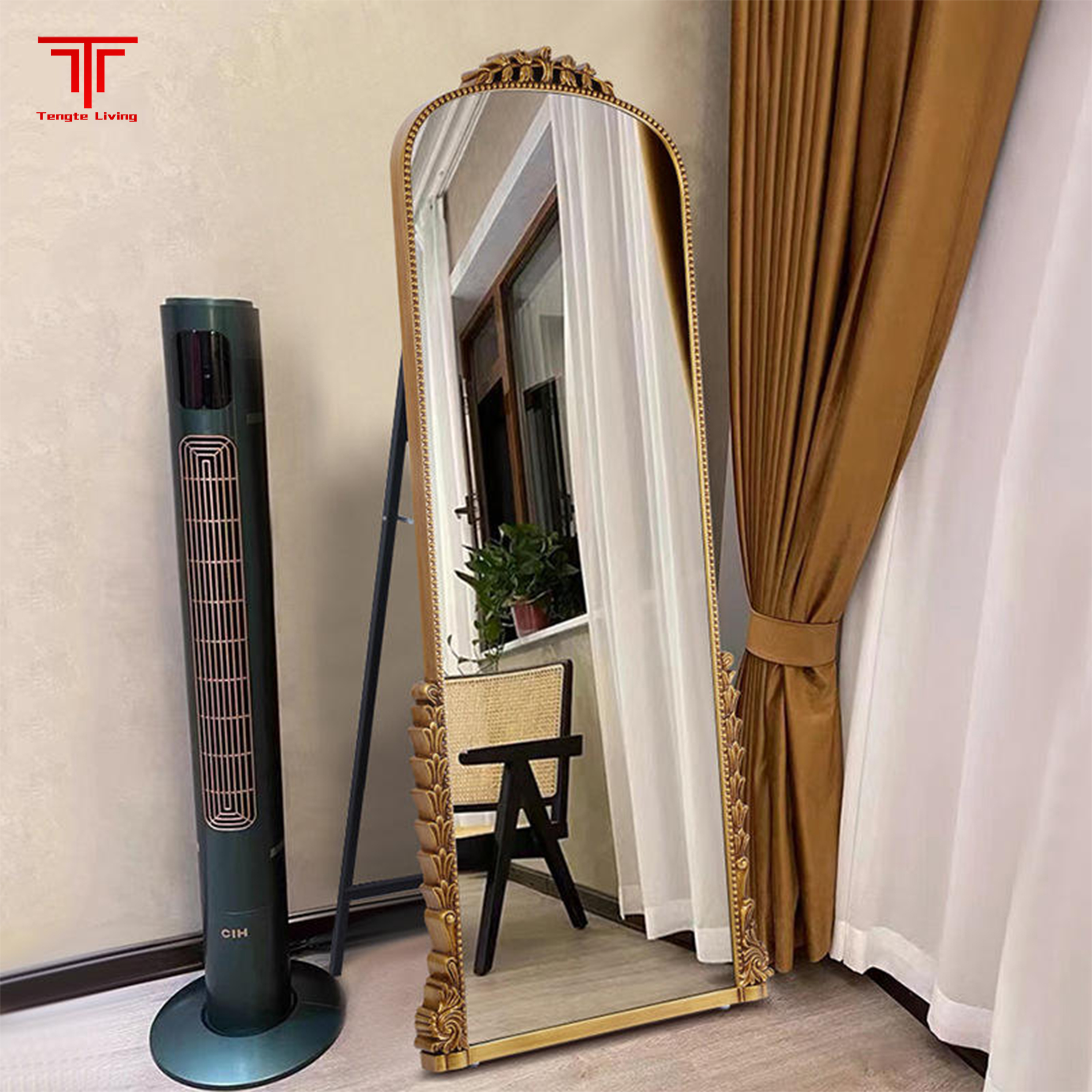 Rounded Gold Framed Mirror