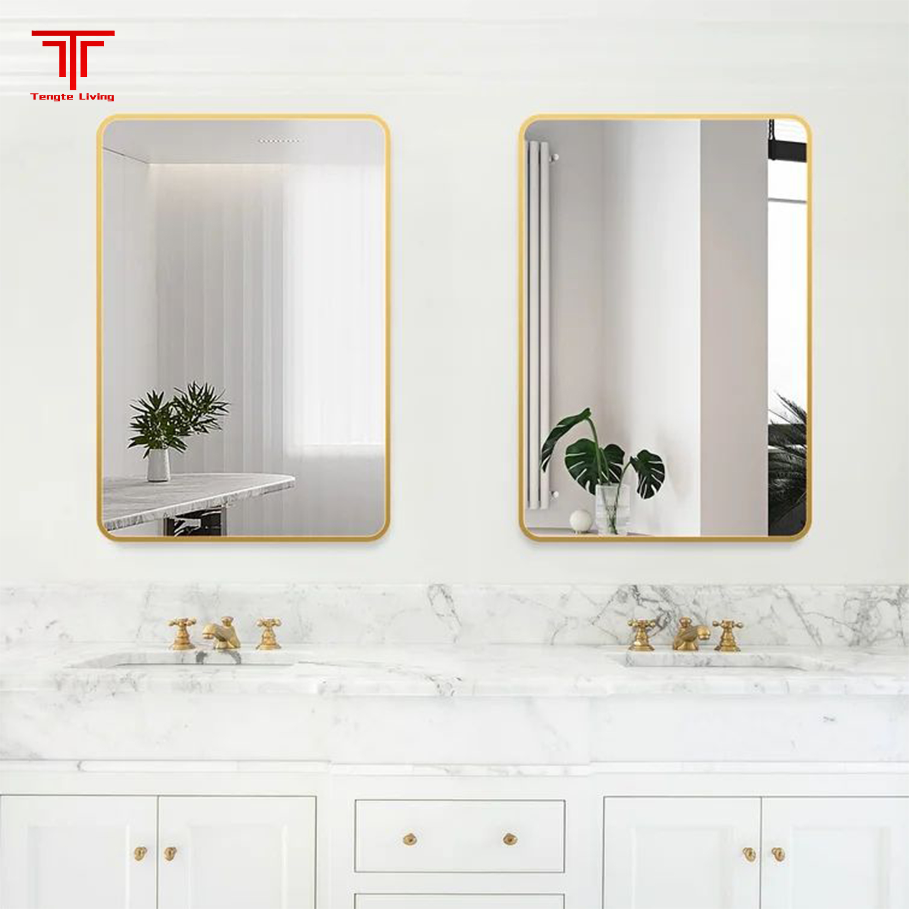 Gold Framed Rectangle Bathroom Mirror