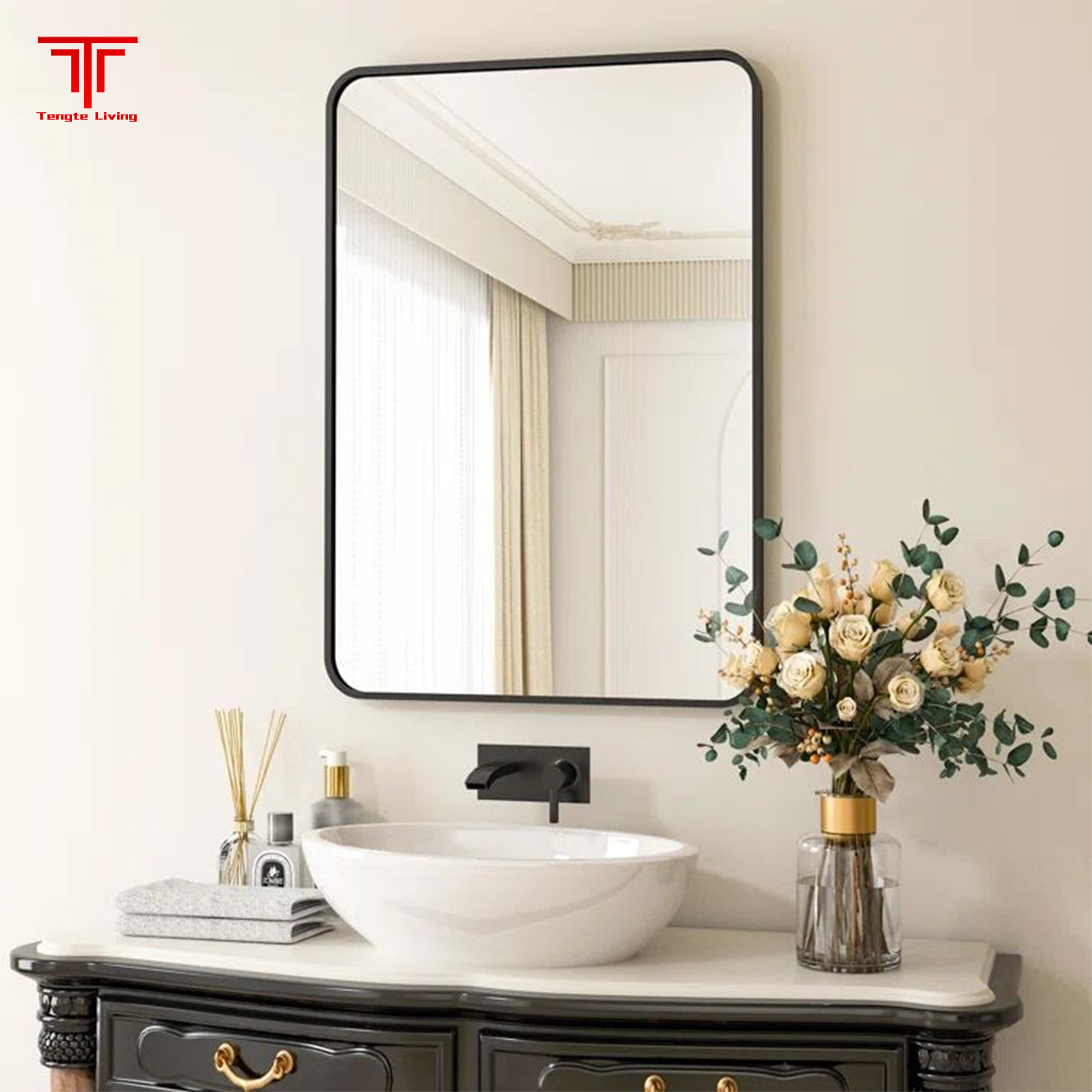 Gold Framed Rectangle Bathroom Mirror