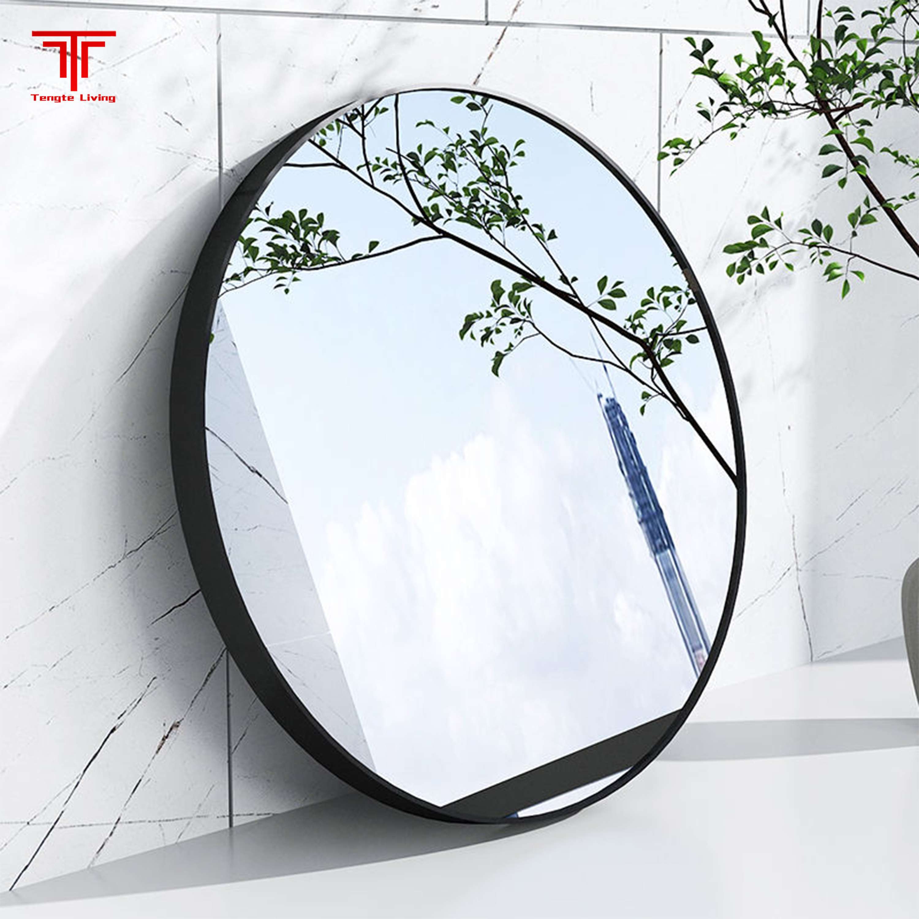 Black Framed Round Bathroom Mirror