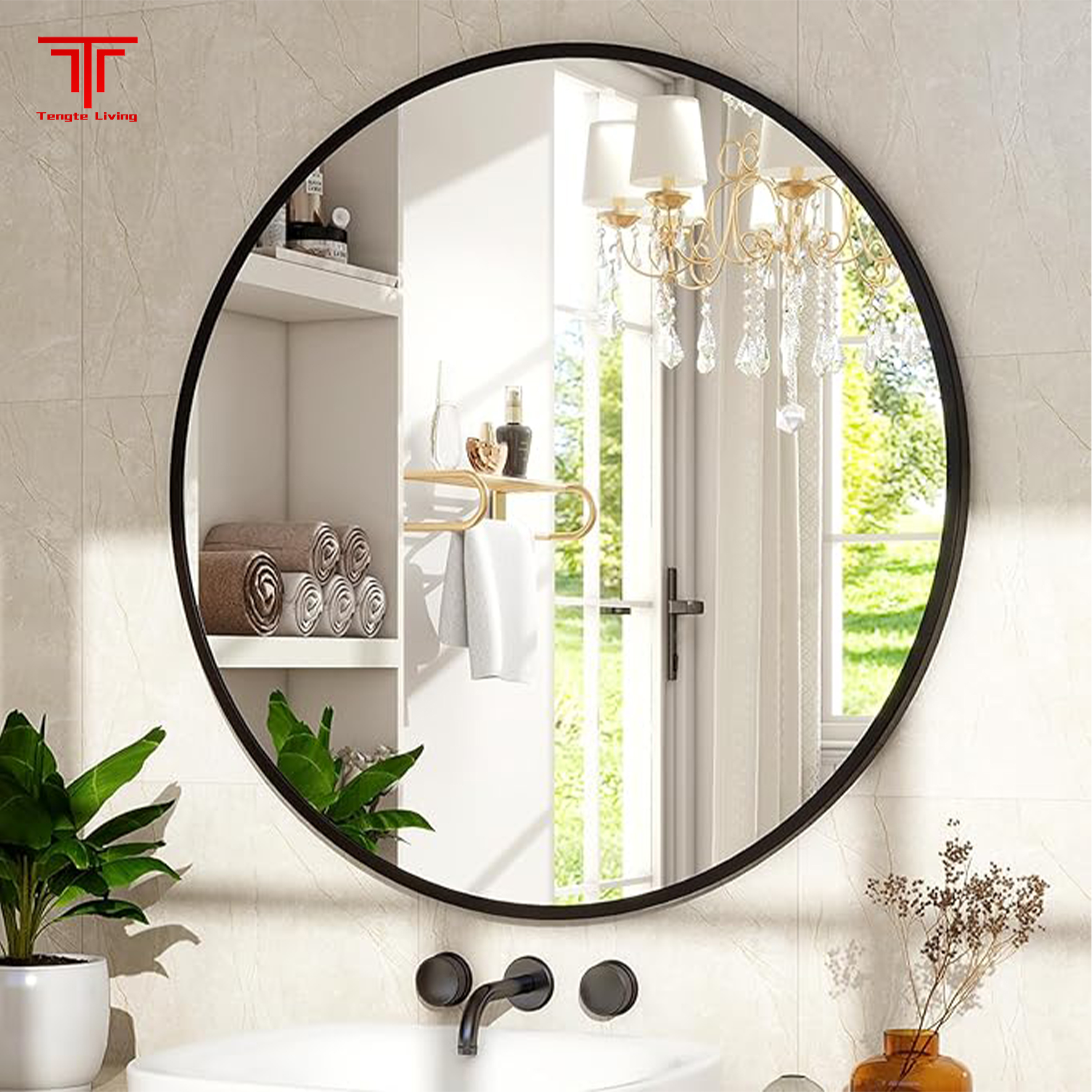 Black Framed Round Bathroom Mirror