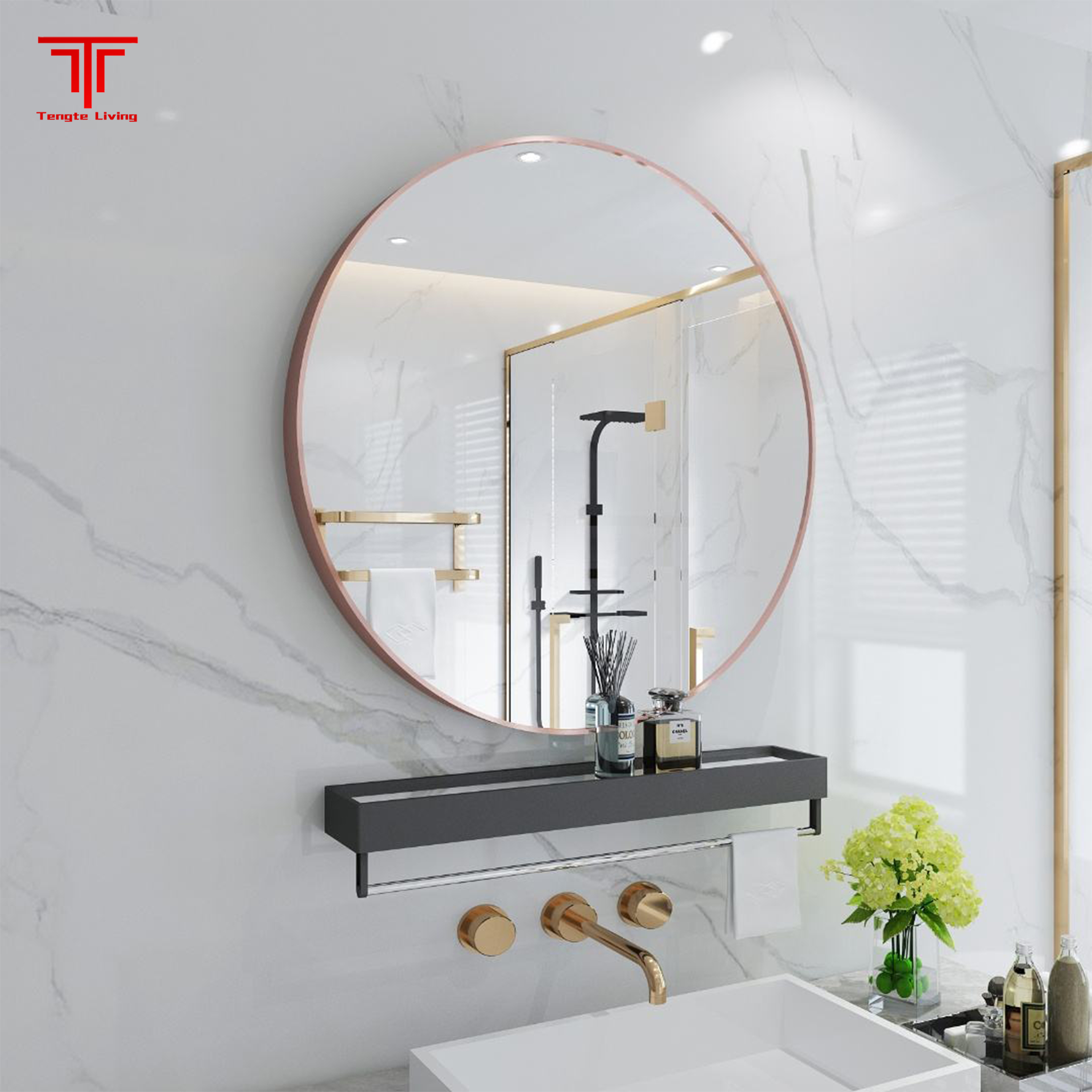 Black Framed Round Bathroom Mirror