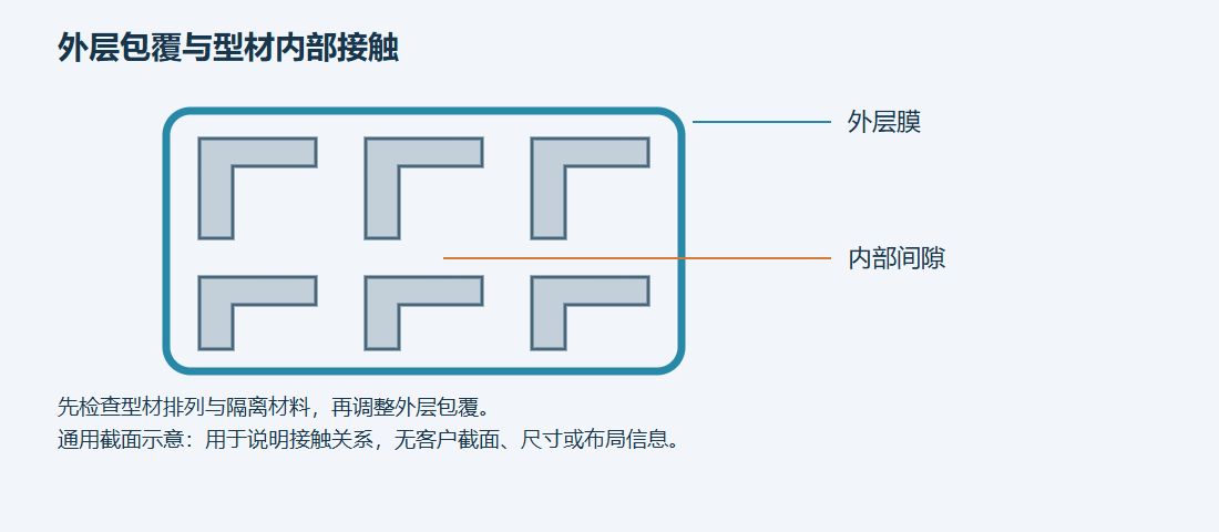 图3|通用整扎截面示意。外层膜沿外围包覆,内部凹槽、接触面与间隙需要在编组时处理。