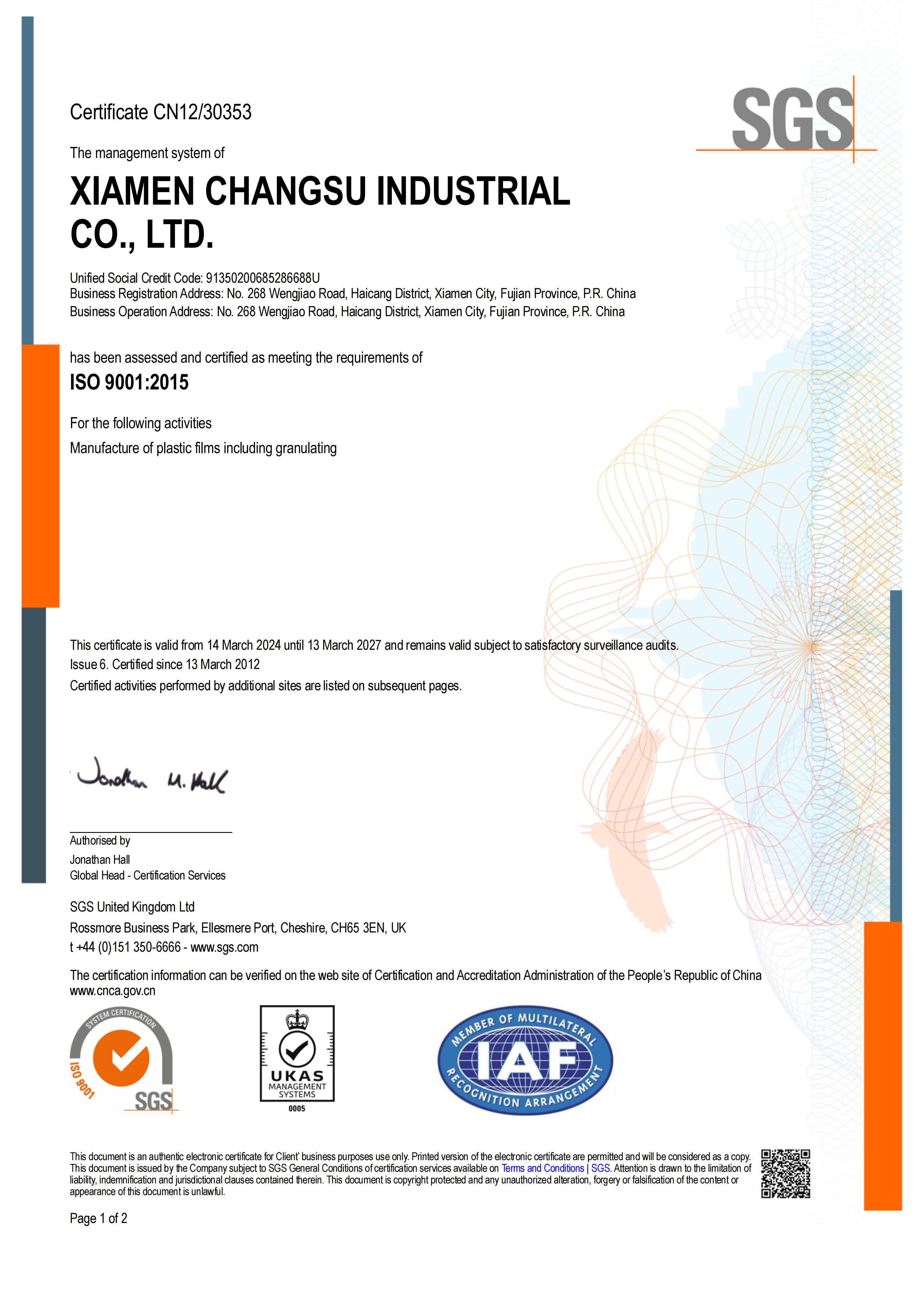 ISO 9001:2015 Certificate