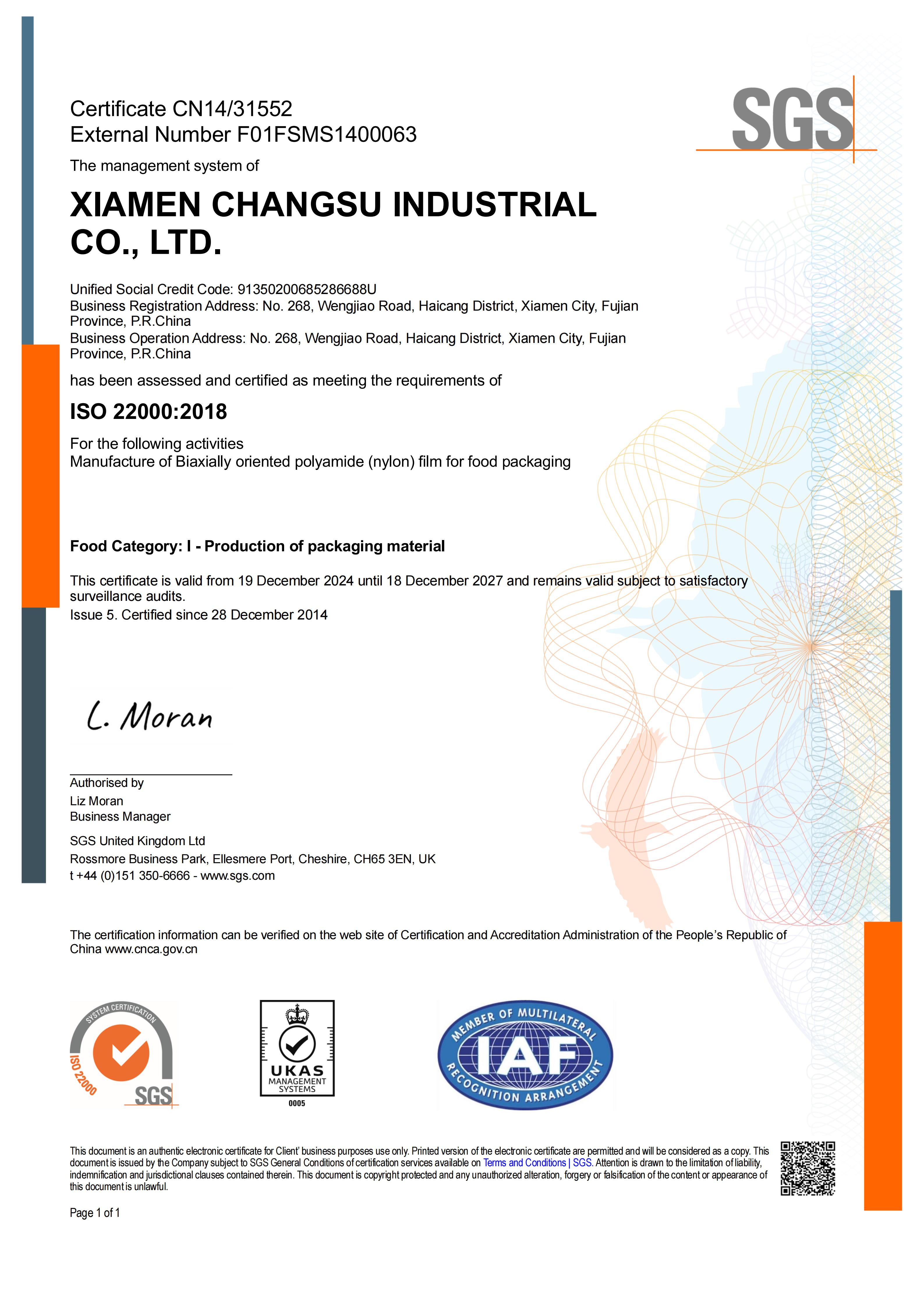 ISO 220002018 Food Safety Management Systems