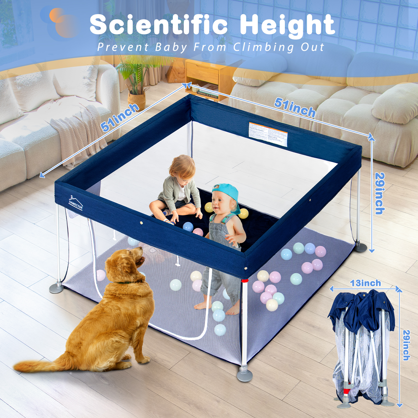 Foldable Baby Playpen Playard for Babies and Toddlers Portable Safety Baby Fence Lightweight No Installation