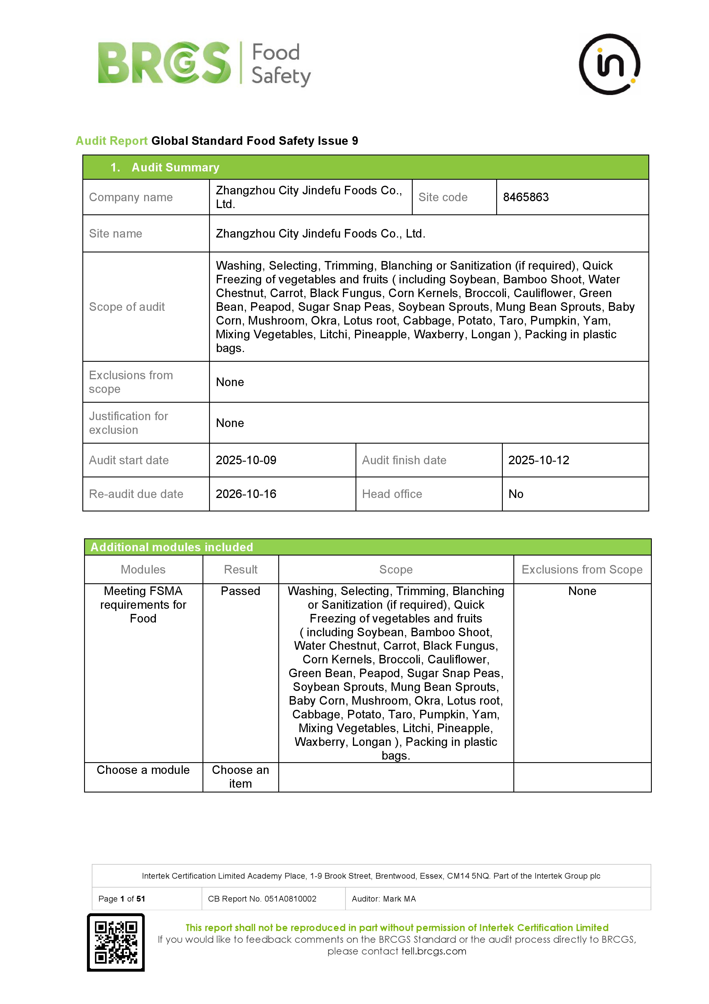 BRCGS Global Standard Food Safety Issue 9