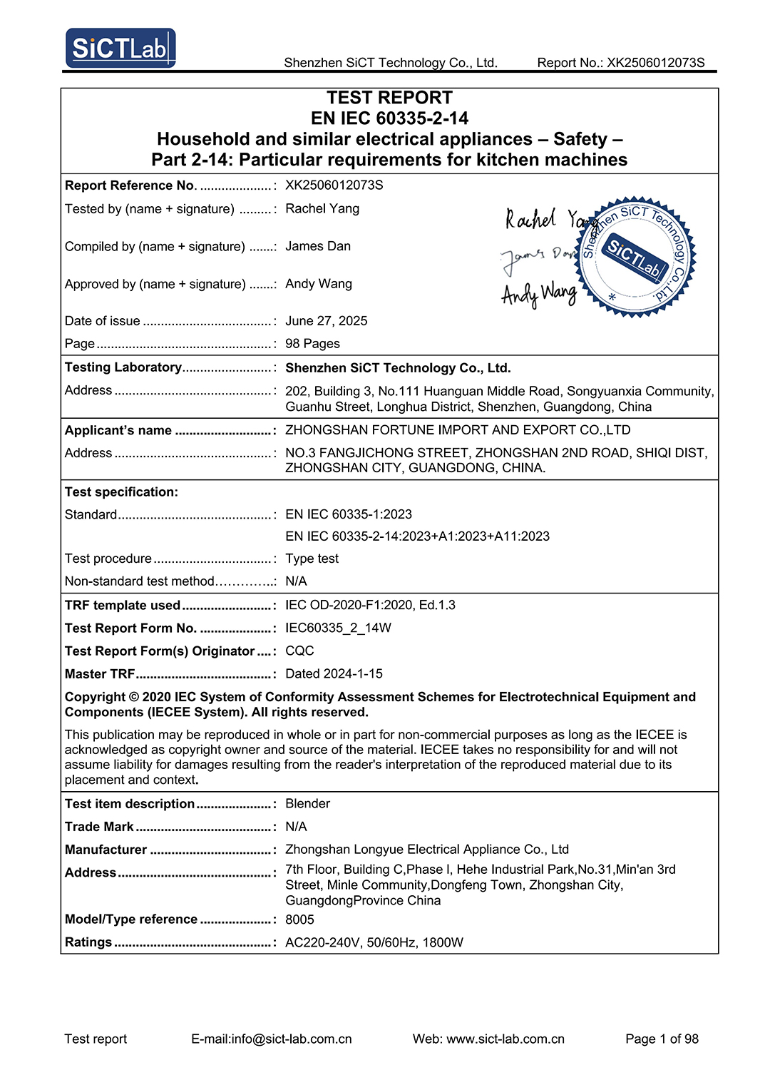 TEST REPORT EN IEC 60335-2-14