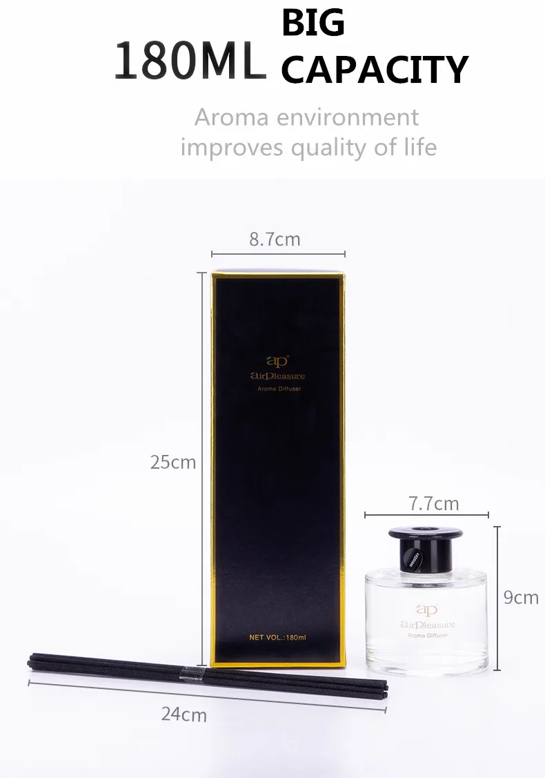 OEM perfume bottle set 180ml Big Size Glass Bottle Reed Diffuser with Sticks Car air Freshener Essential oil aromatherapy kit