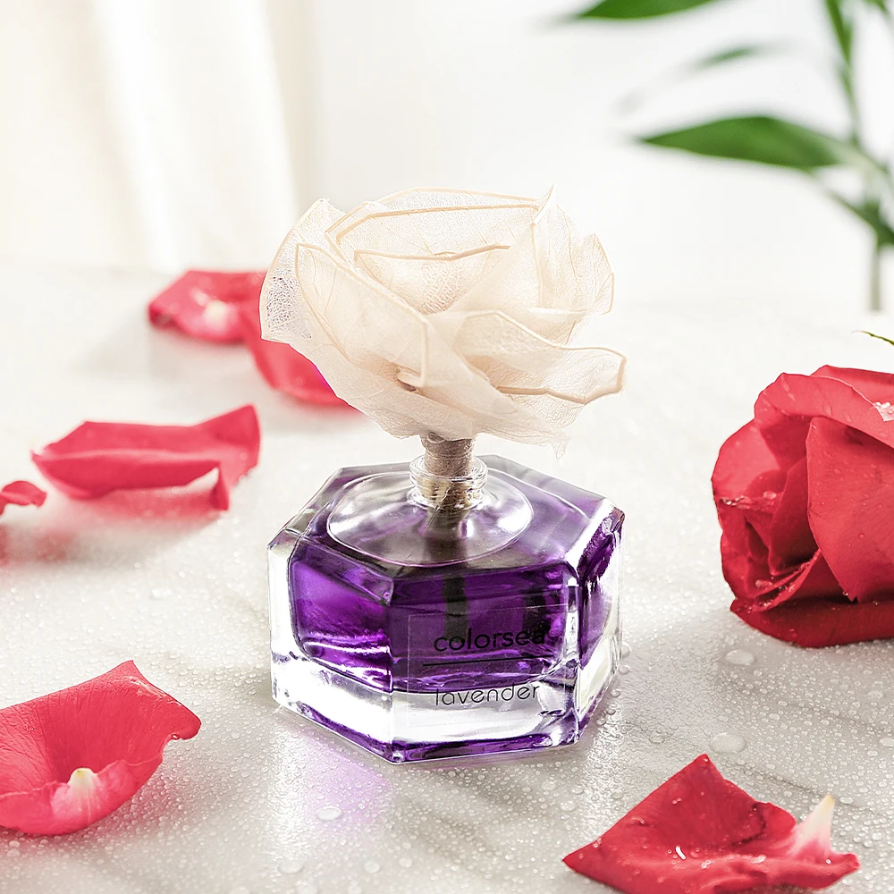 High Quality 58ml Home Air Freshener Rose Flower Shape Glass Essential Oil Aroma Perfume Reed Diffuser Aromatherapy