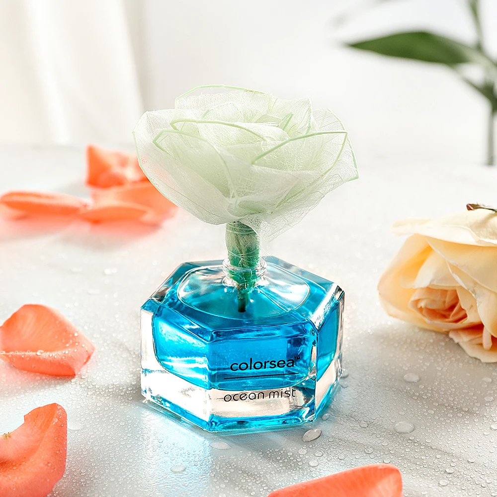 High Quality 58ml Home Air Freshener Rose Flower Shape Glass Essential Oil Aroma Perfume Reed Diffuser Aromatherapy