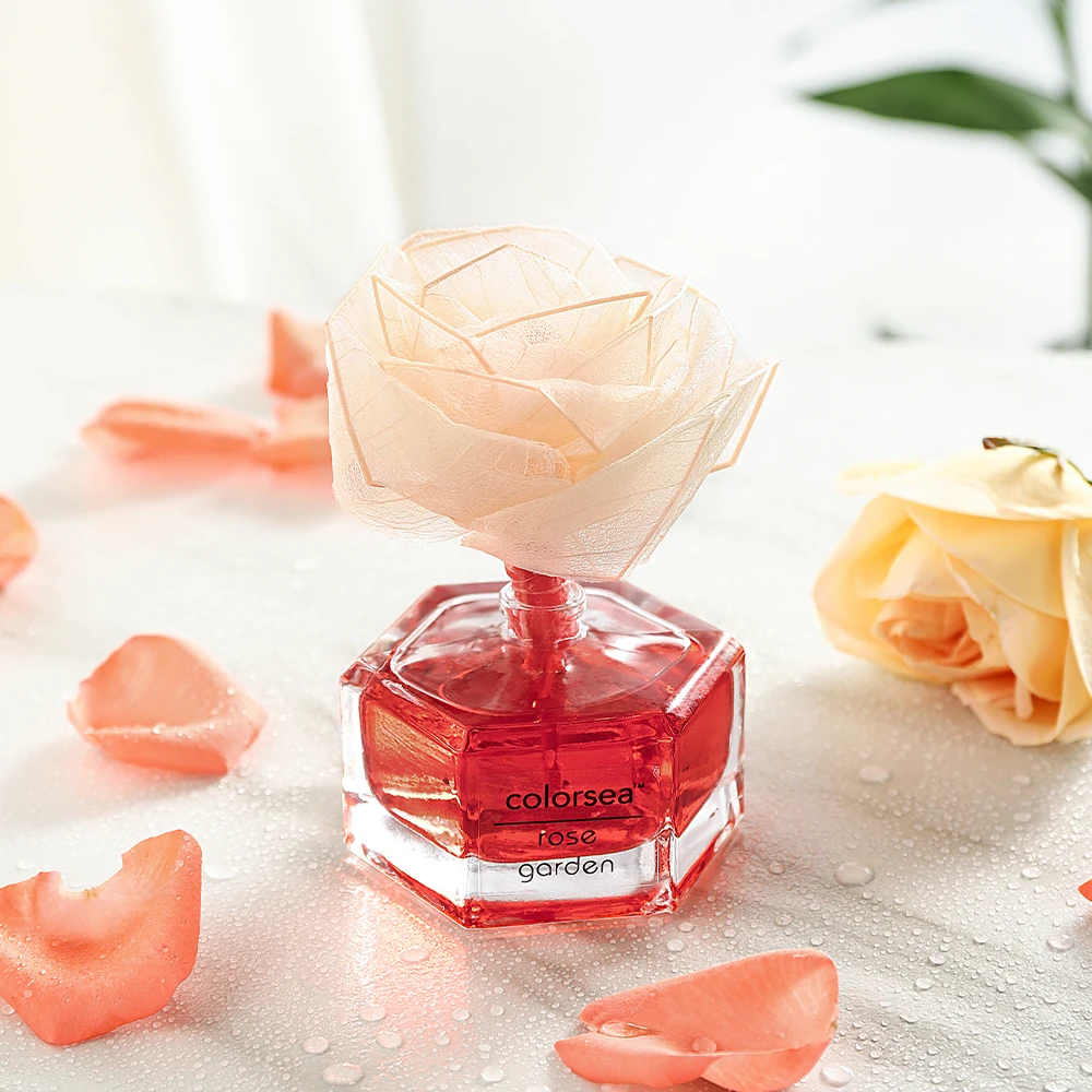 High Quality 58ml Home Air Freshener Rose Flower Shape Glass Essential Oil Aroma Perfume Reed Diffuser Aromatherapy