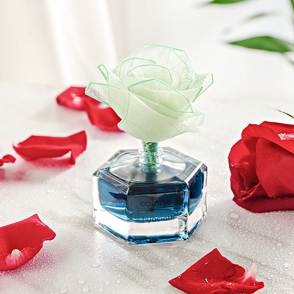 High Quality 58ml Home Air Freshener Rose Flower Shape Glass Essential Oil Aroma Perfume Reed Diffuser Aromatherapy
