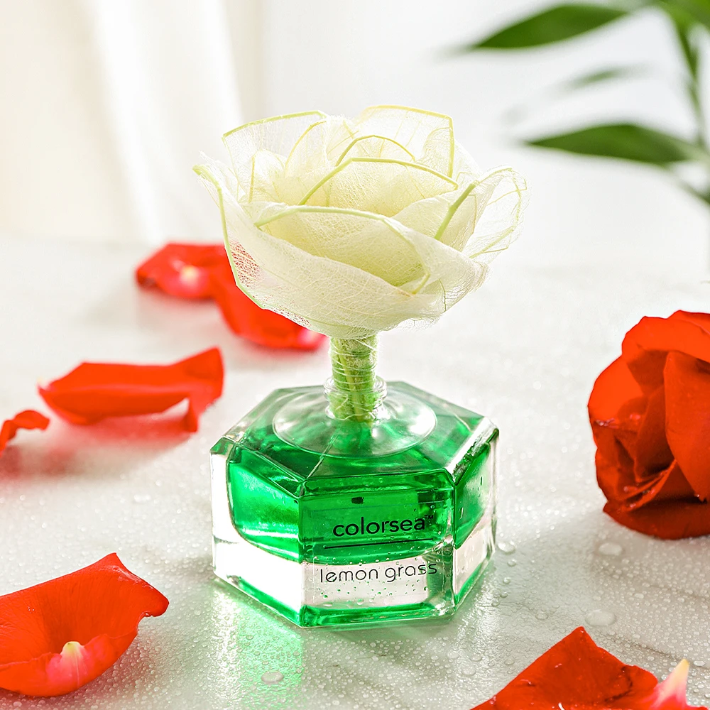 High Quality 58ml Home Air Freshener Rose Flower Shape Glass Essential Oil Aroma Perfume Reed Diffuser Aromatherapy