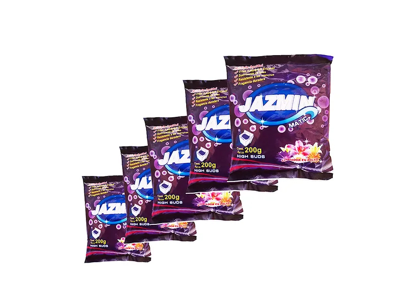 Small sachets package detergent powder with aromas of violets