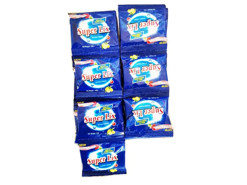 Small sachets package detergent powder with aromas of violets