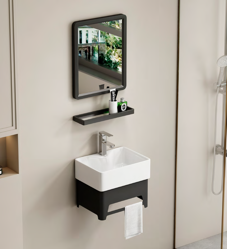 wall mounted bathroom vanity with sink and mirror