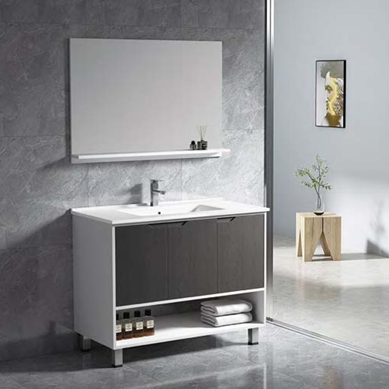 Mdf Single Bathroom Mirror And Cabinet With Doors