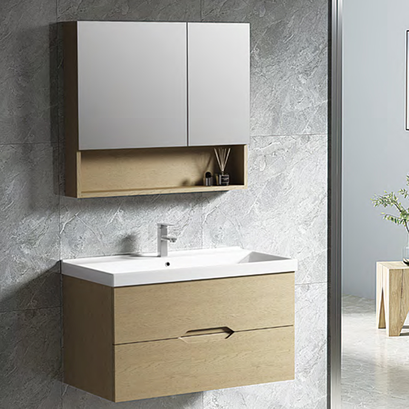 Plywood Bathroom Drawer Vanity With Mirror Cabinet