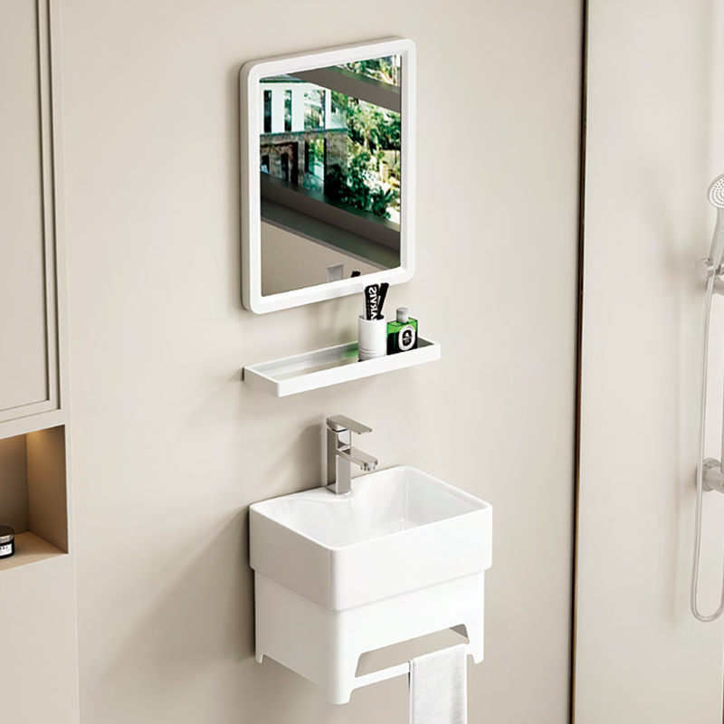 wall mounted bathroom vanity with sink and mirror