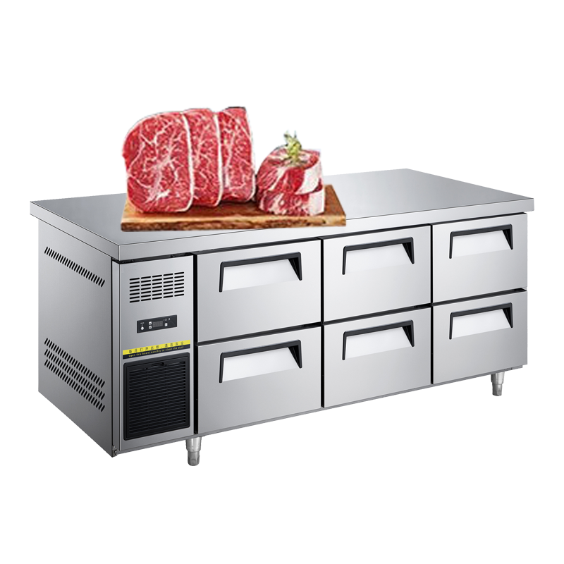 stainless steel reach in 6 doors chest freezer with drawers