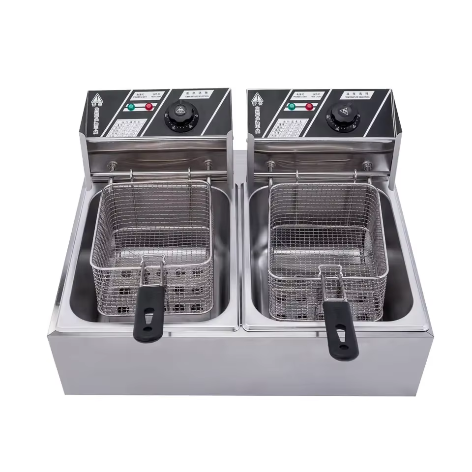 electric stainless steel commercial double tank fryer