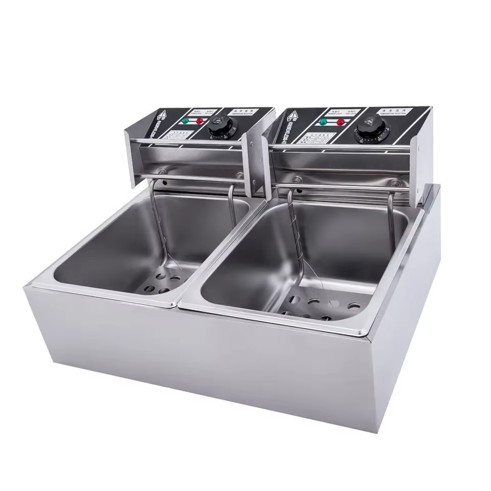 electric stainless steel commercial double tank fryer