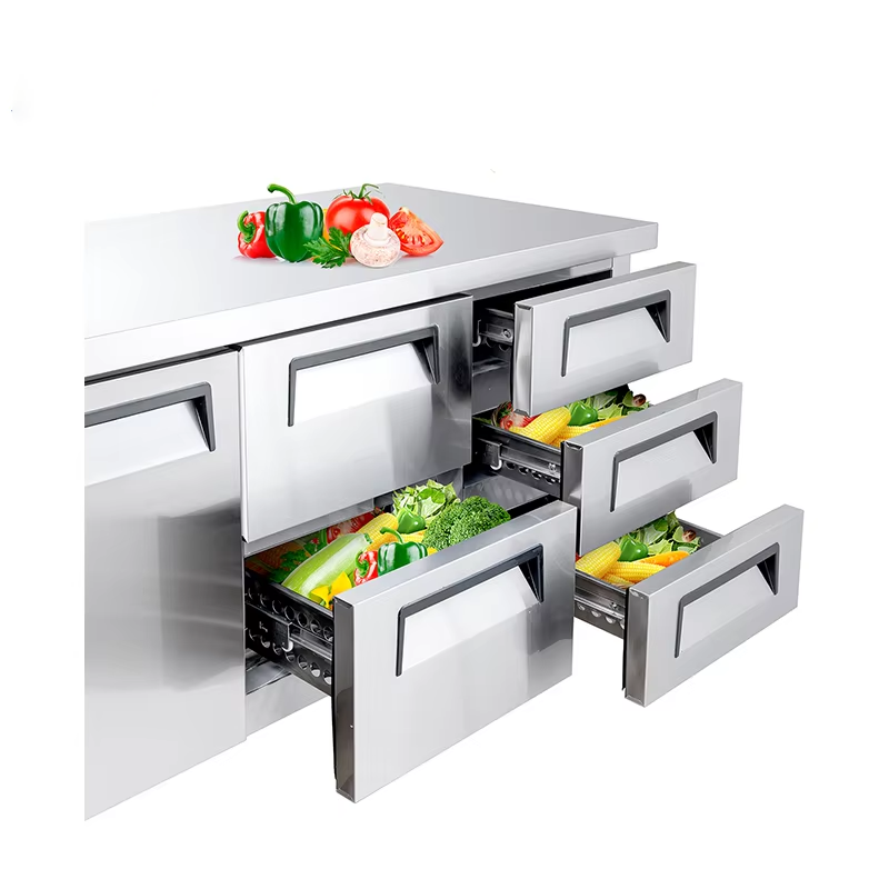 stainless steel reach in 6 doors chest freezer with drawers
