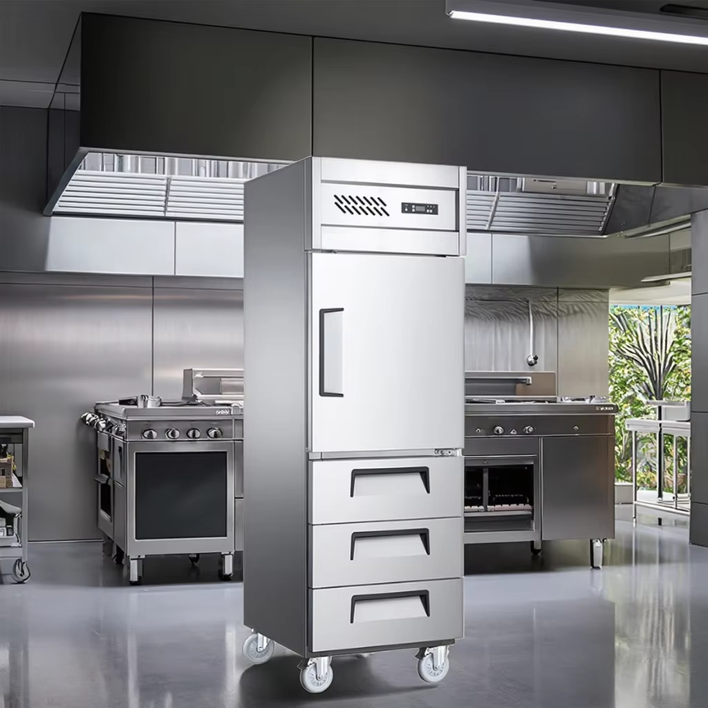 commercial one door vertical refrigerator with drawers