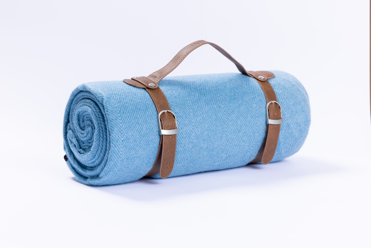 Picnic Fleece Rugs with PEVA waterproof backing and Leather Carrying Handle