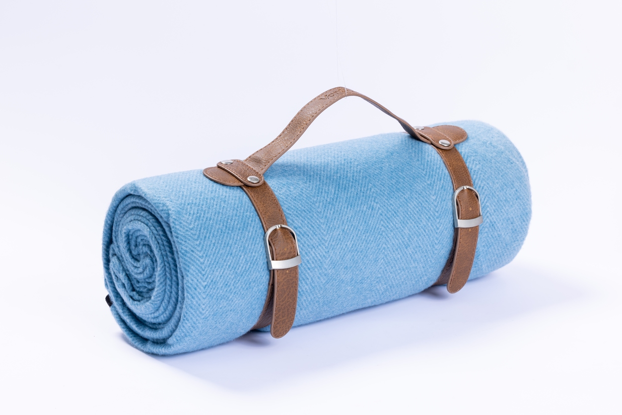Picnic Fleece Rugs with PEVA waterproof backing and Leather Carrying Handle