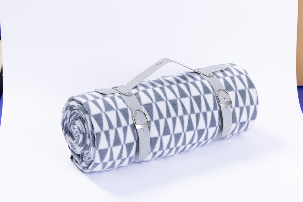 Picnic Fleece Rugs with PEVA waterproof backing and Leather Carrying Handle