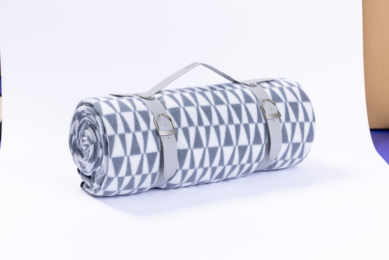 Picnic Fleece Rugs with PEVA waterproof backing and Leather Carrying Handle