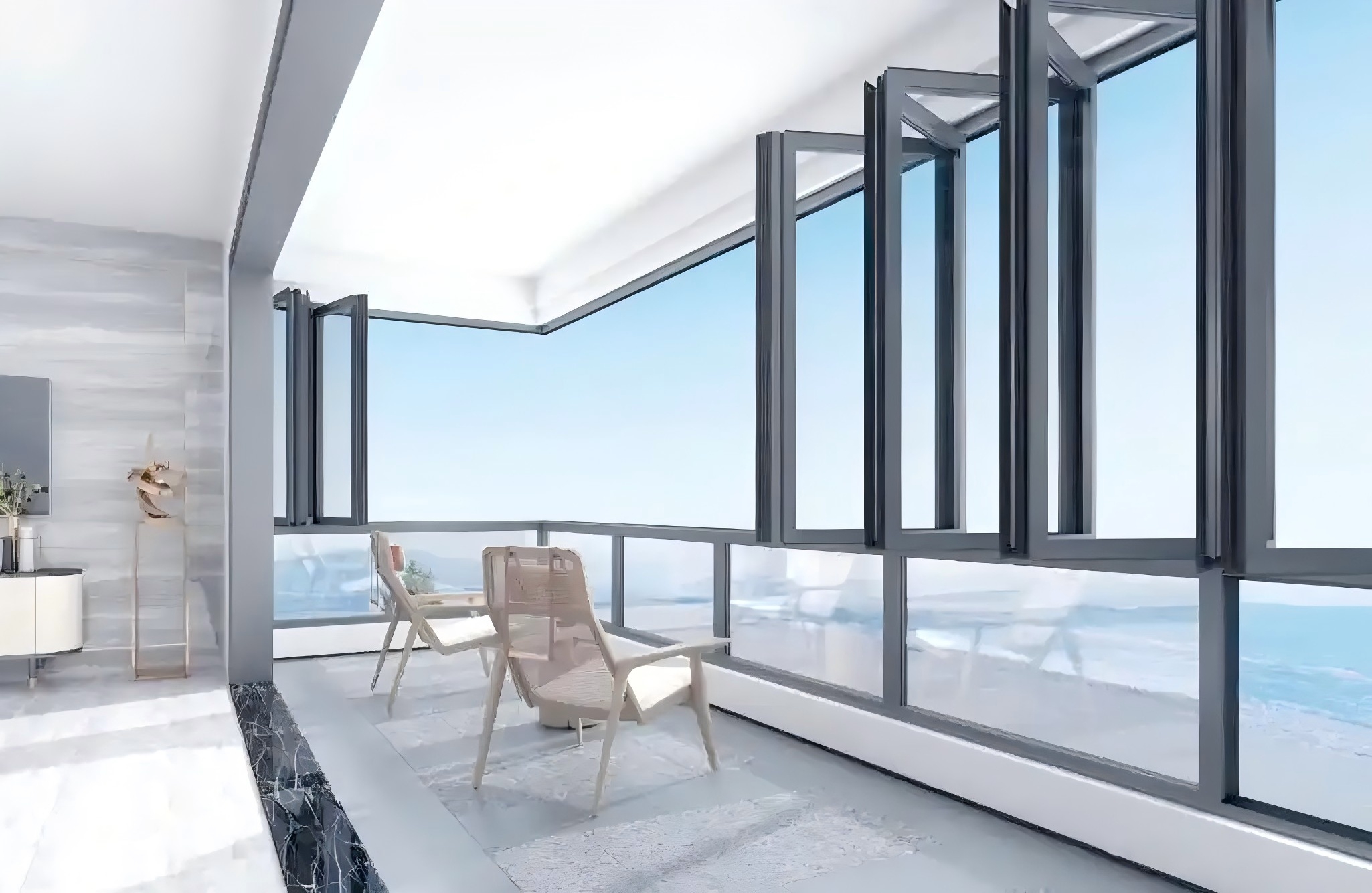Panoramic horizontal folding window system Panoramic horizontal folding window system