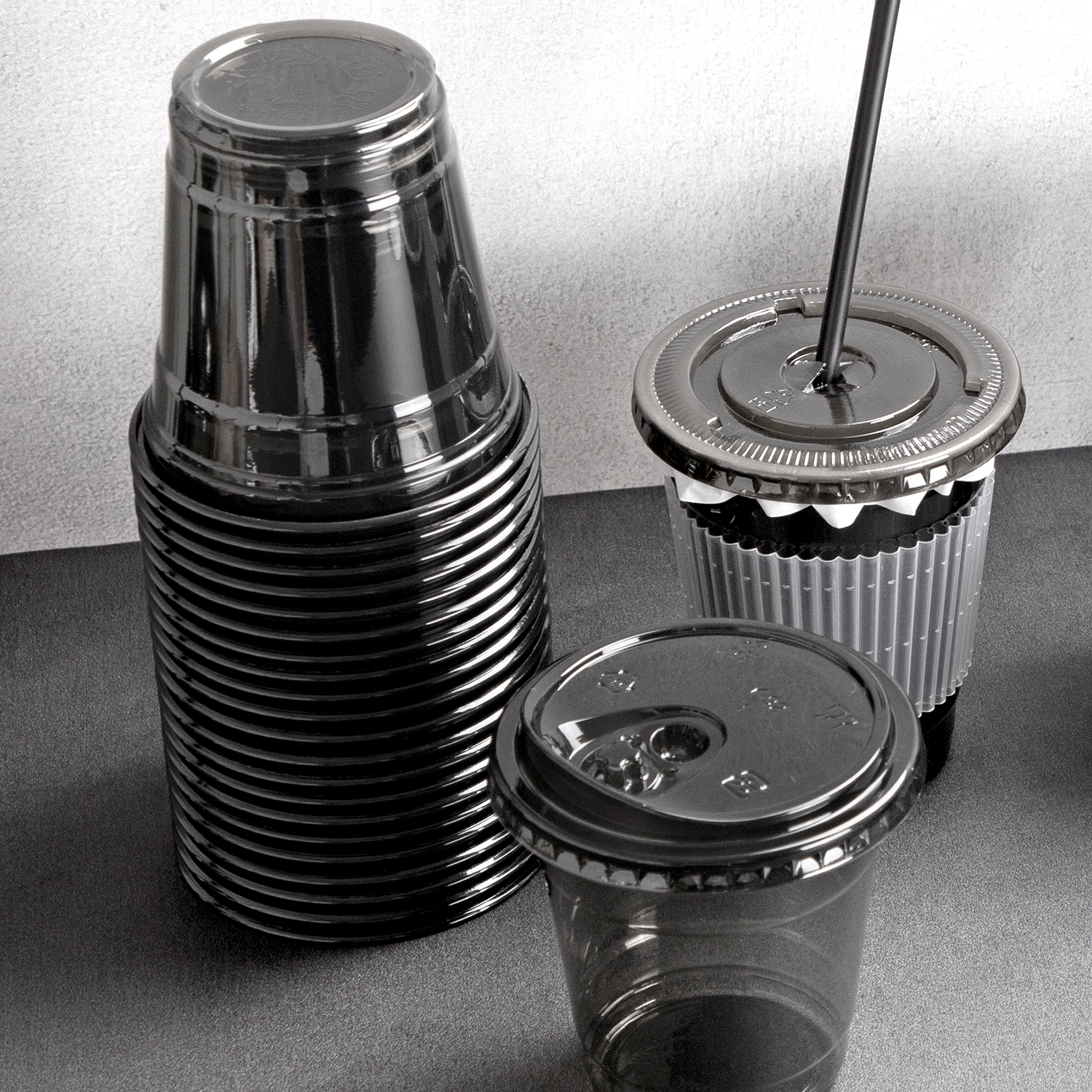 Custom Disposable PET Black pet cup and lid