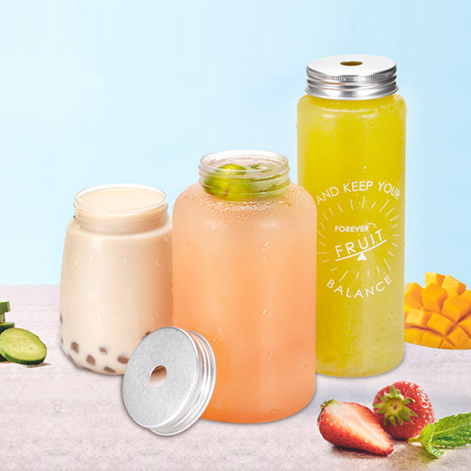 Custom disposable PET cold brewed tea bottle with aluminum lid