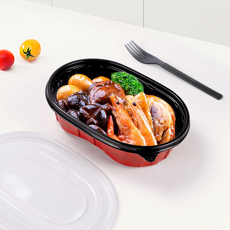 Disposable Black and Red Oval shaped meal box