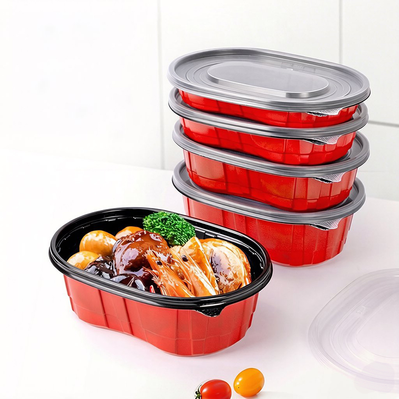 Disposable Black and Red Oval shaped meal box Disposable Black and Red Oval shaped meal box